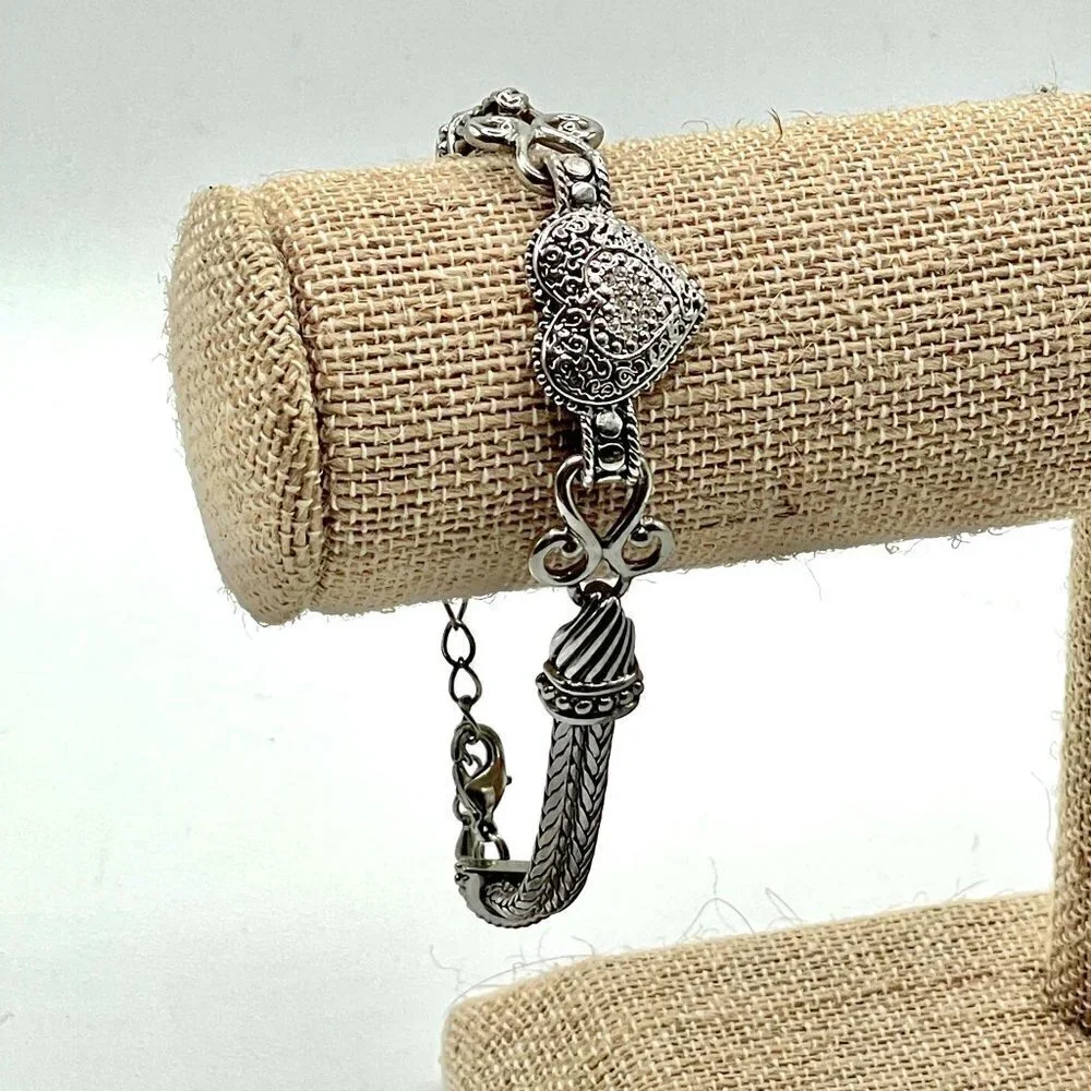 Lia Sophia Love Dust Pave Crystal Heart Silver Tone Chain Bracelet 7.5